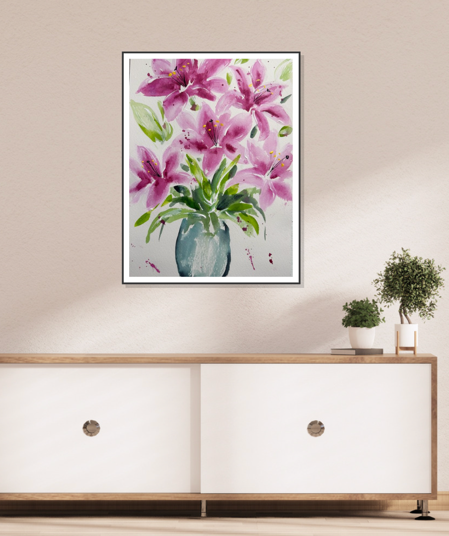 Lily Vase Original Artwork A4