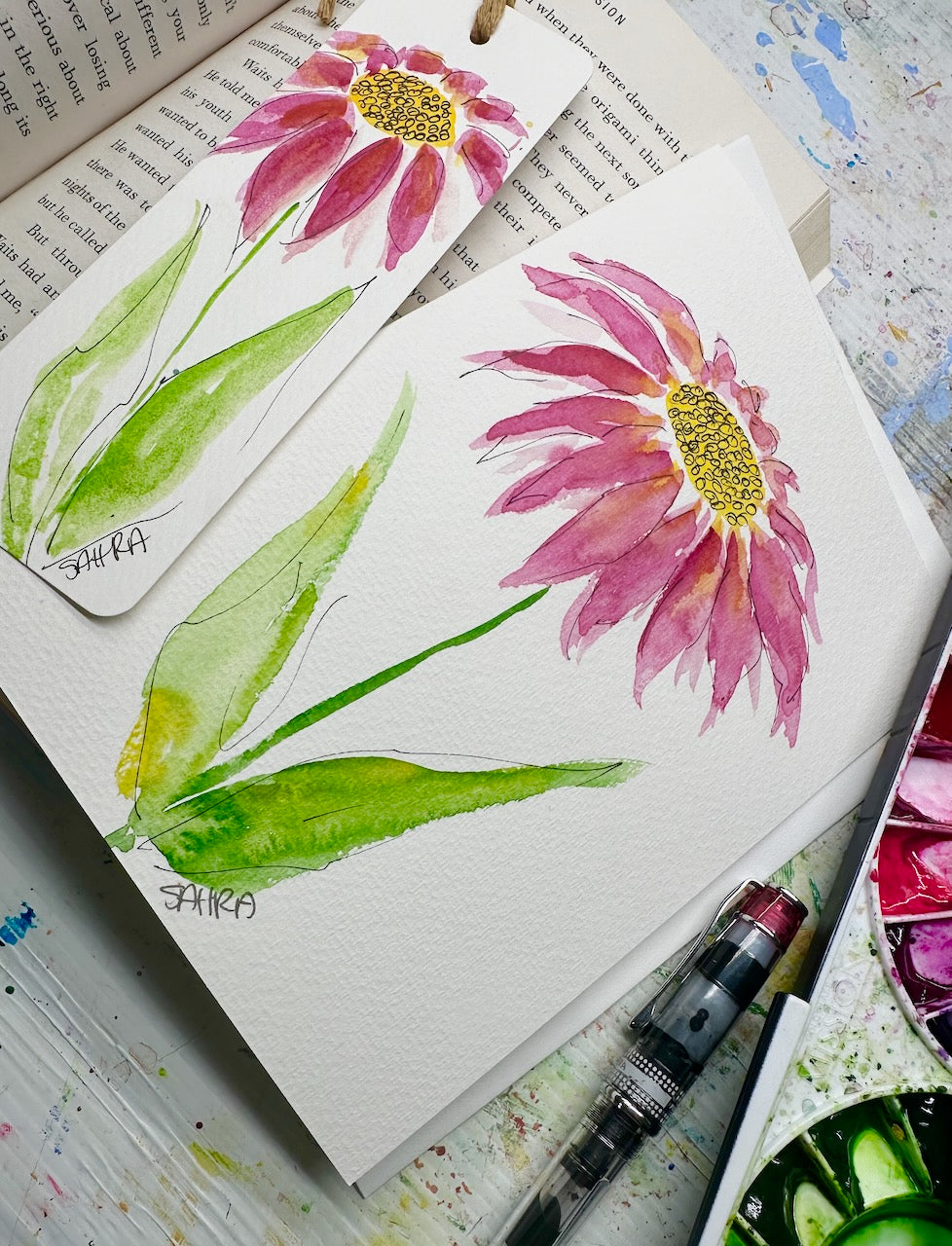 Hand Painted Card & Bookmark Set
