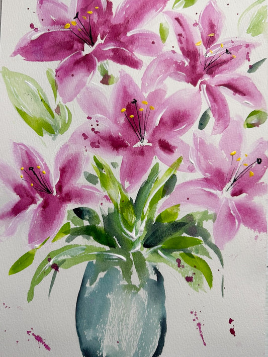 Lily Vase Original Artwork A4