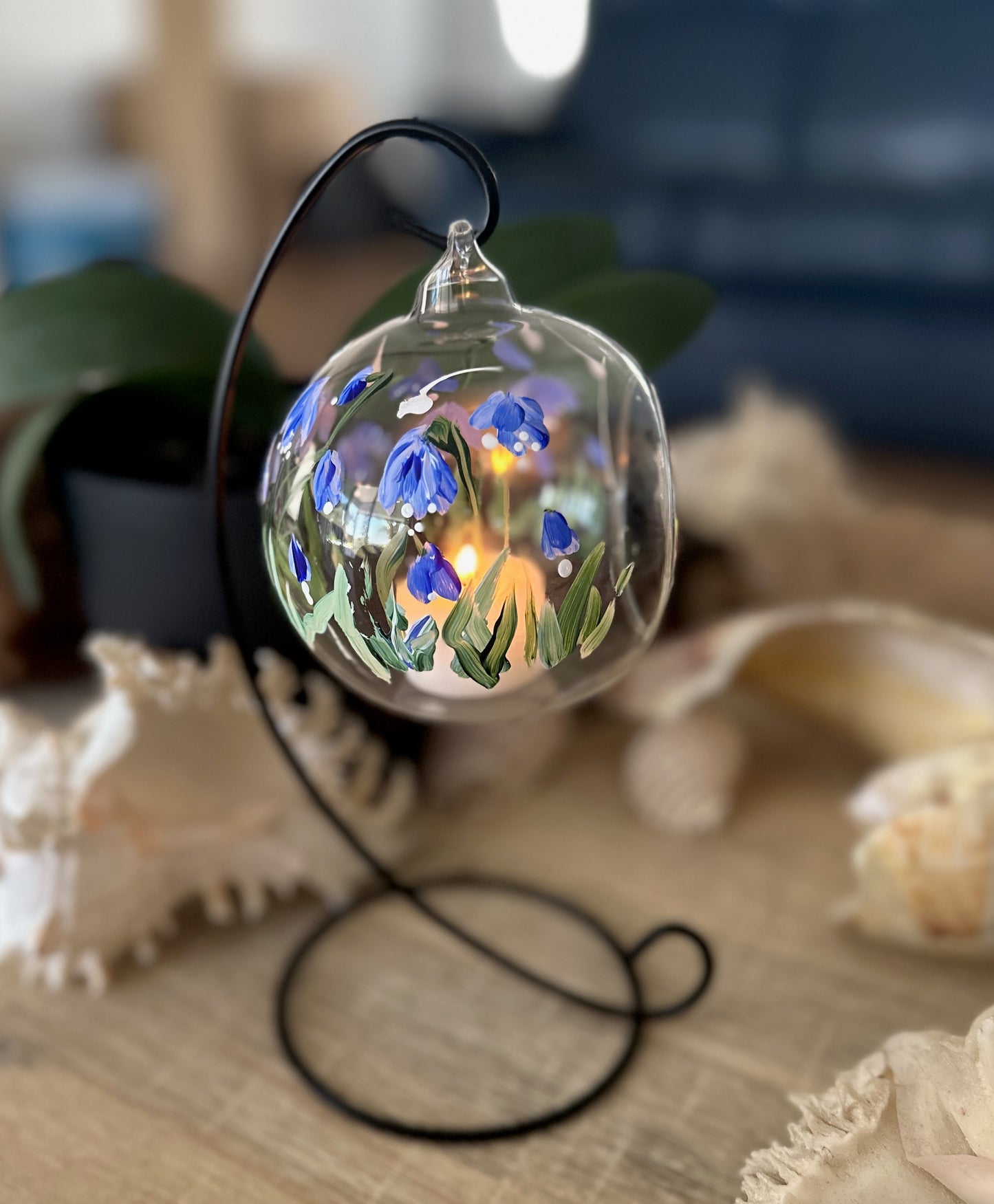 Hand Painted Candle Holder ~ Blue Bells