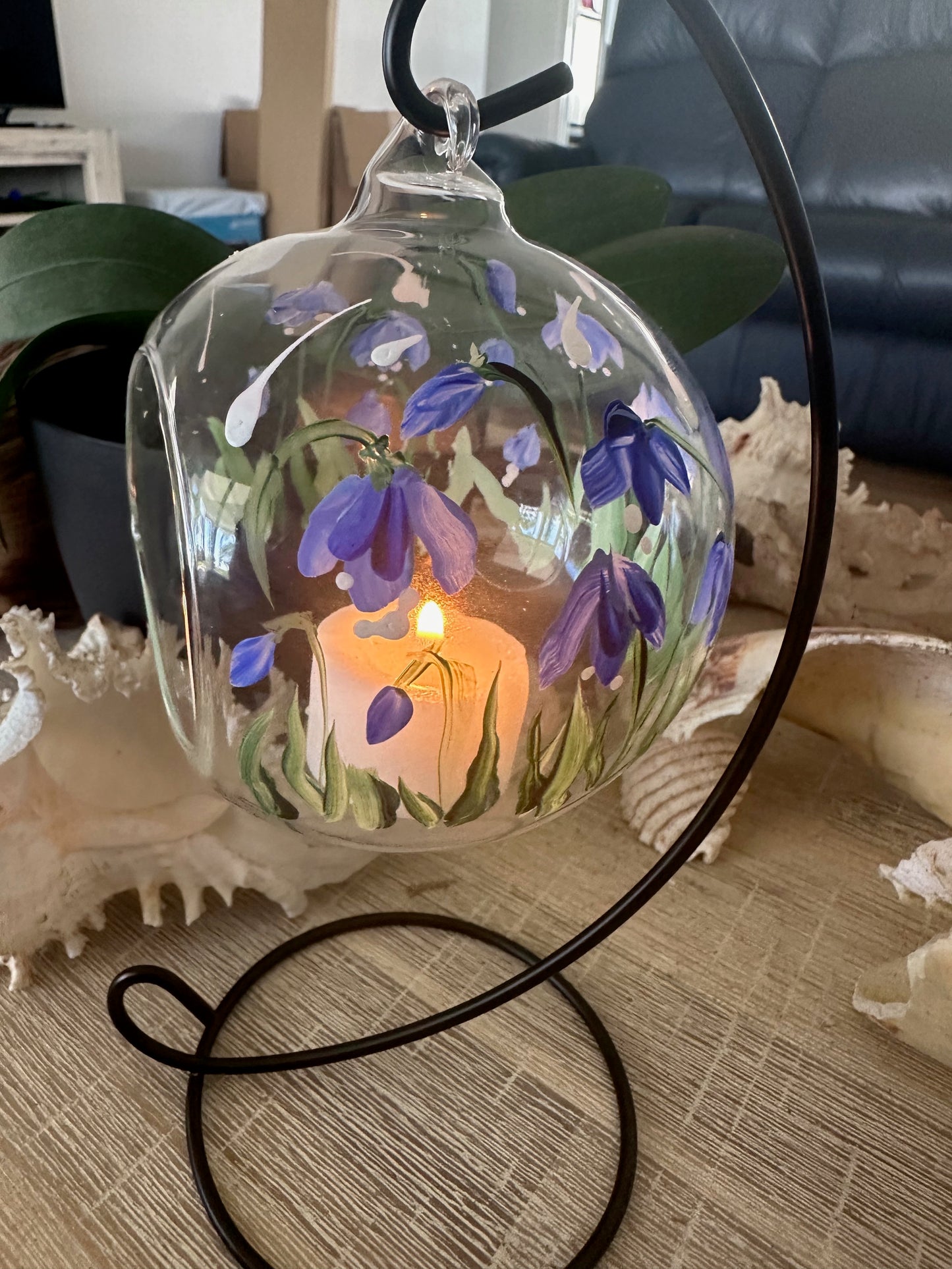Hand Painted Candle Holder ~ Blue Bells