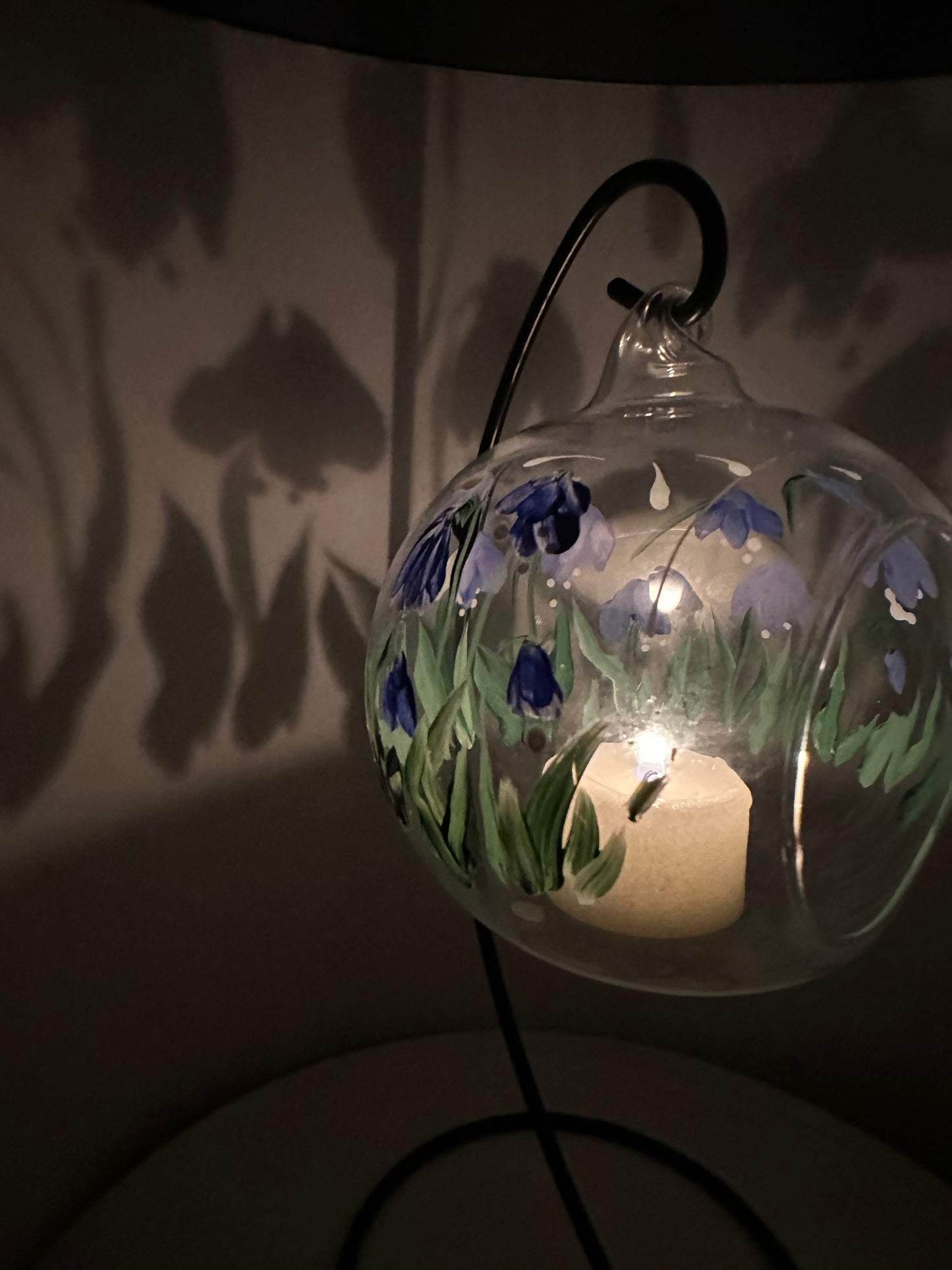 Hand Painted Candle Holder ~ Blue Bells