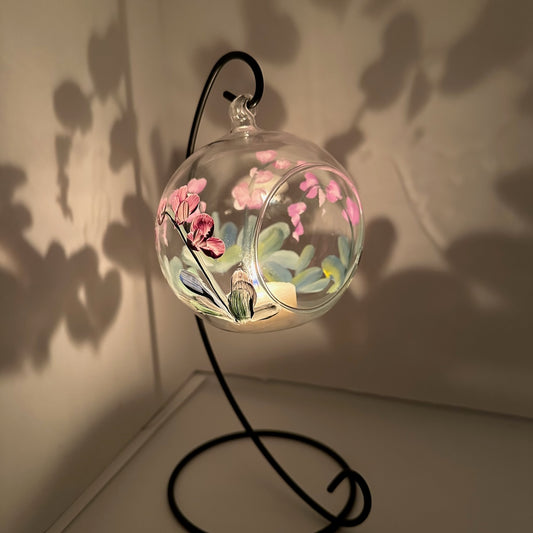 Hand Painted Tealight Candle Holder ~ Orchids