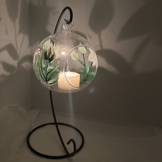 Hand Painted Candle Holder ~ White Lily