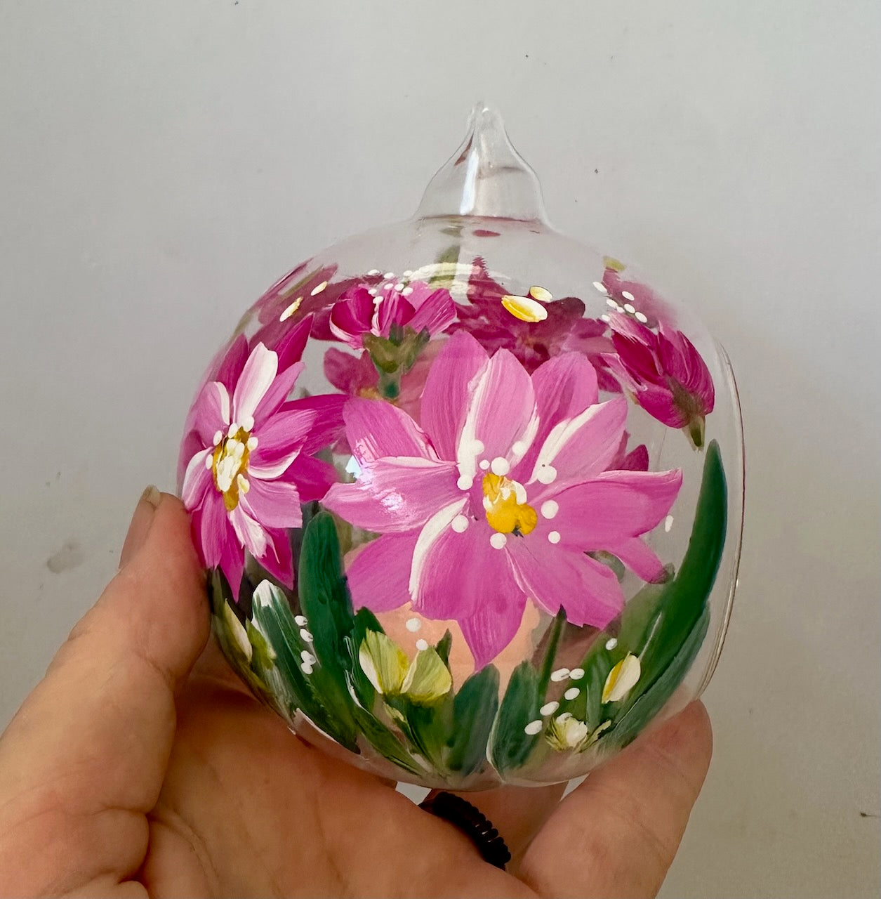 Painted Glass Votive Tea Light Candle Holder On A  Metal Stand ~ Pink Florals