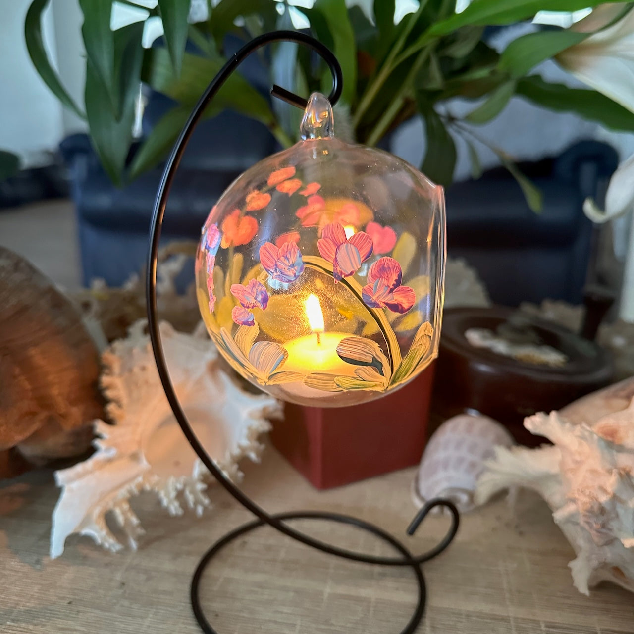 Hand Painted Tealight Candle Holder ~ Orchids