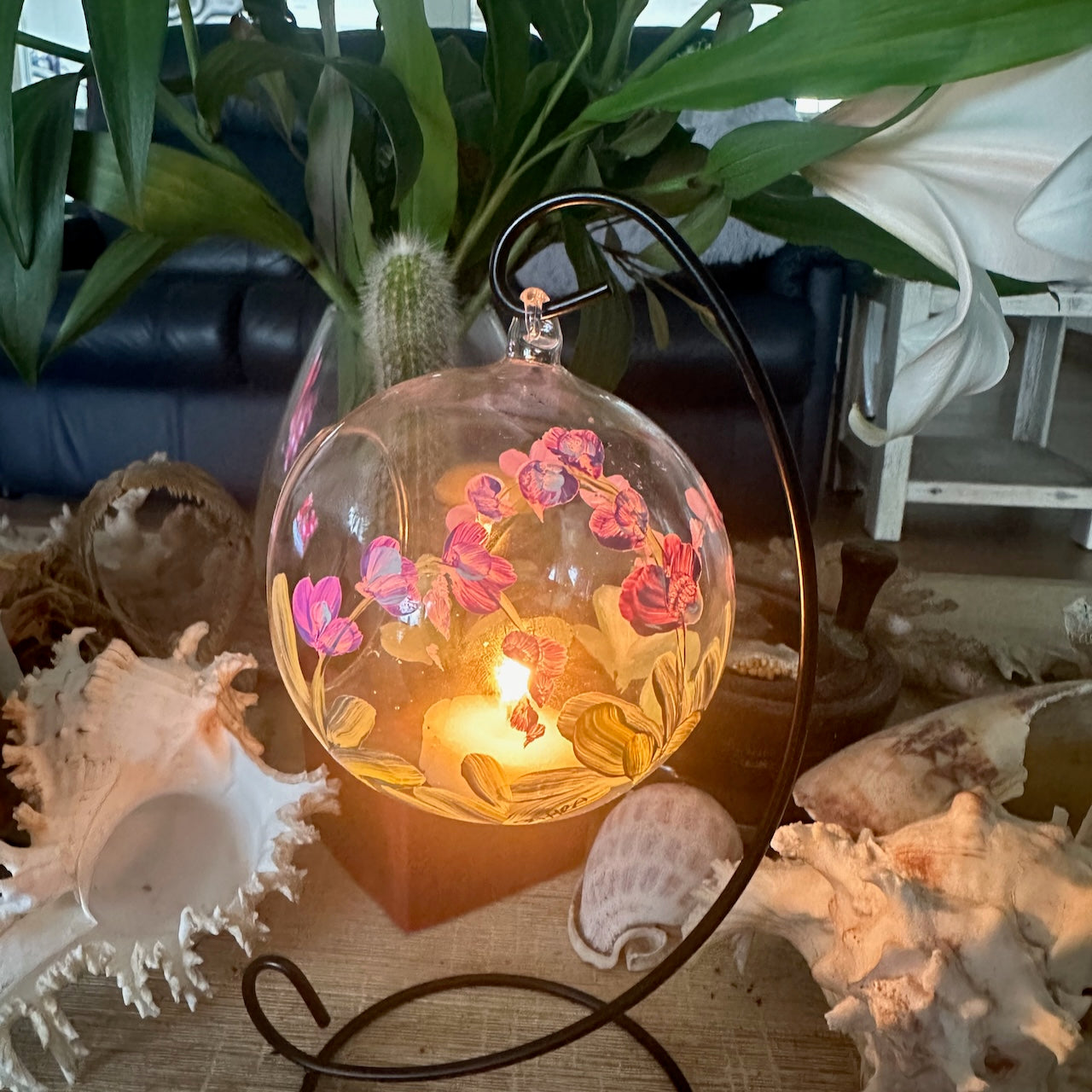 Hand Painted Tealight Candle Holder ~ Orchids