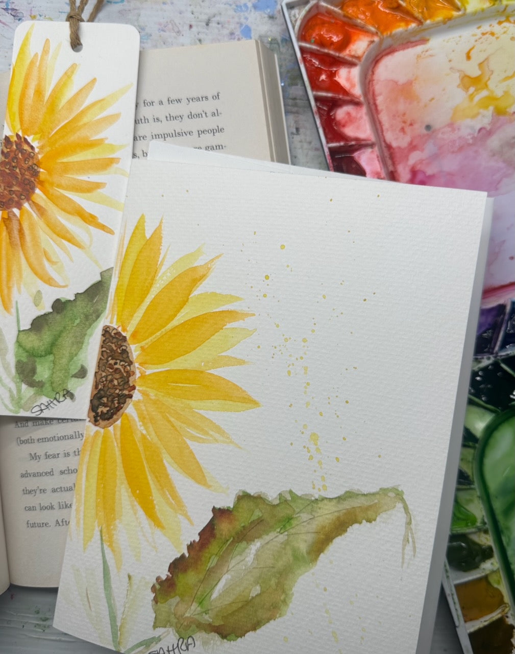 Hand Painted Card & Bookmark Set