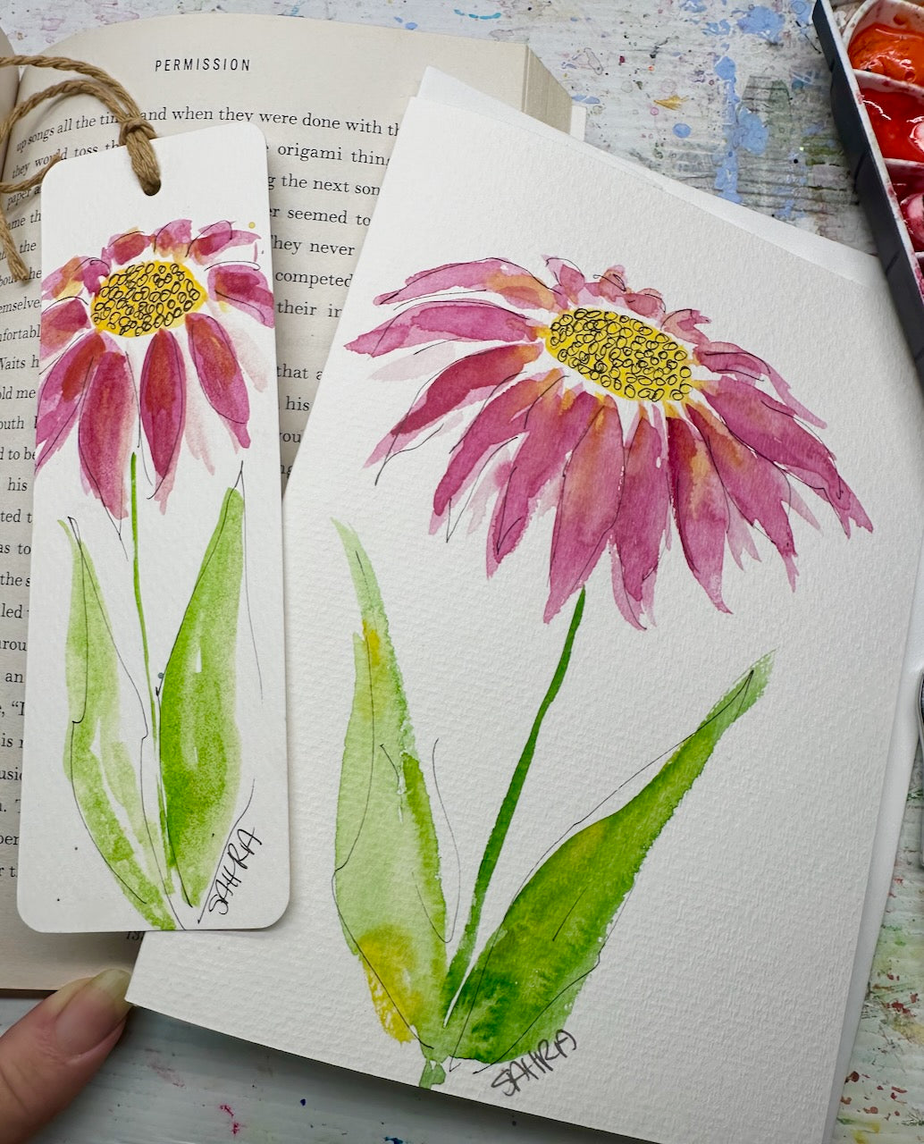 Hand Painted Card & Bookmark Set