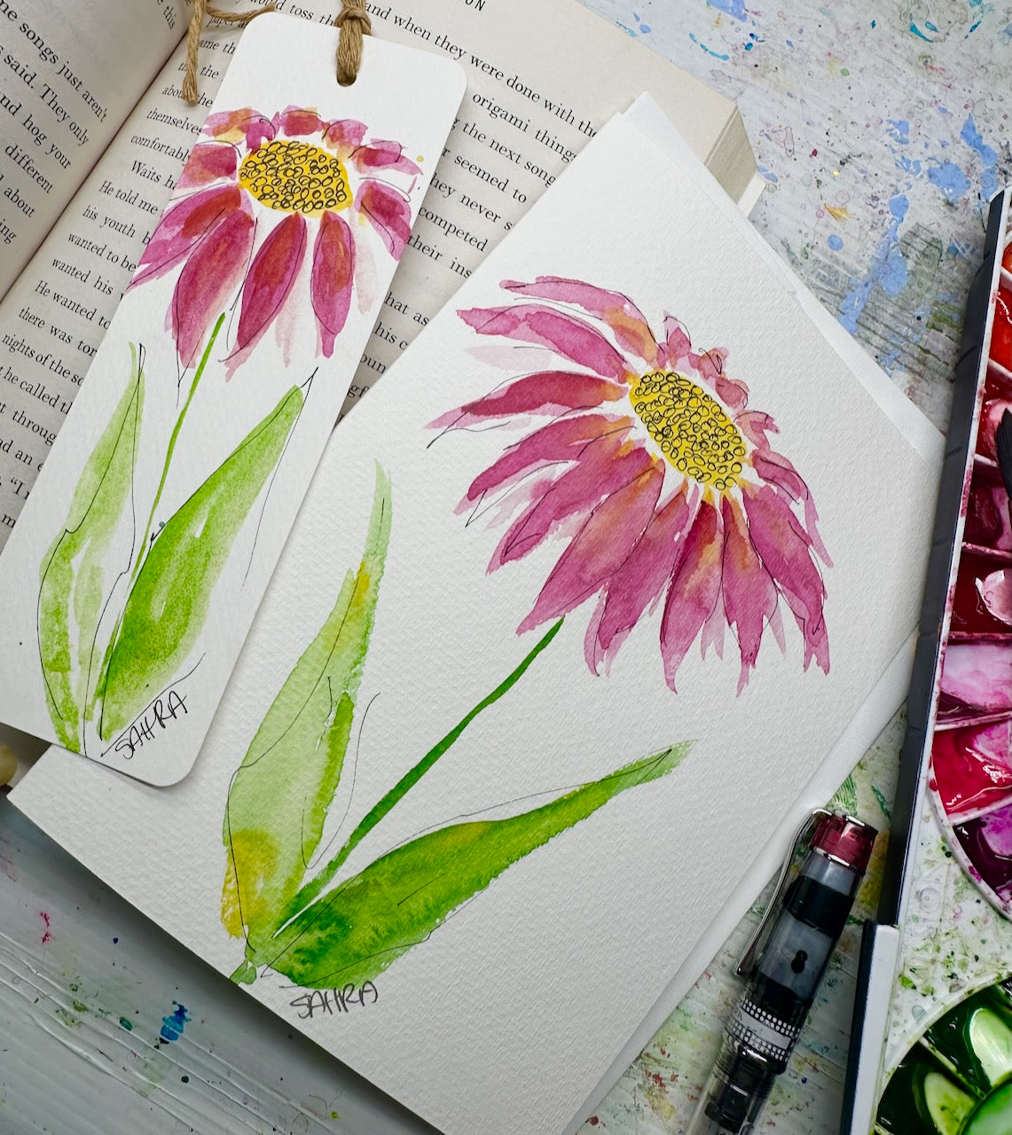 Hand Painted Card & Bookmark Set