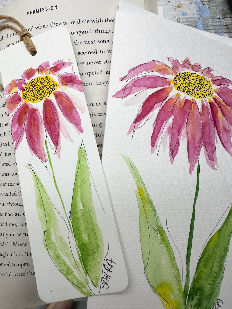 Hand Painted Card & Bookmark Set