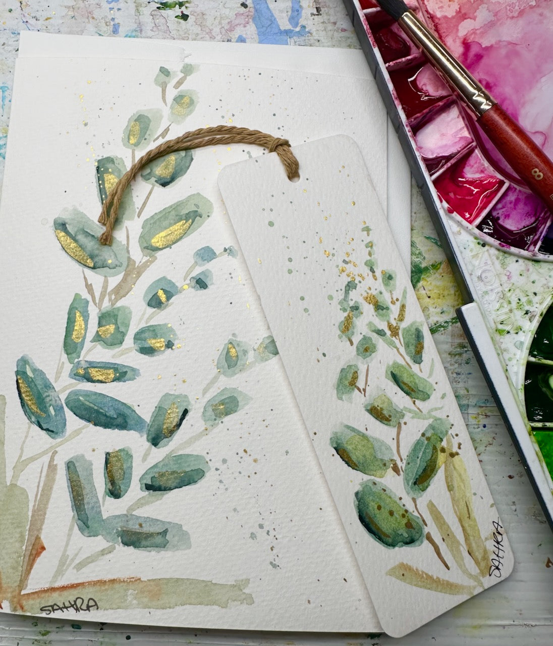 Hand Painted Card & Bookmark Set
