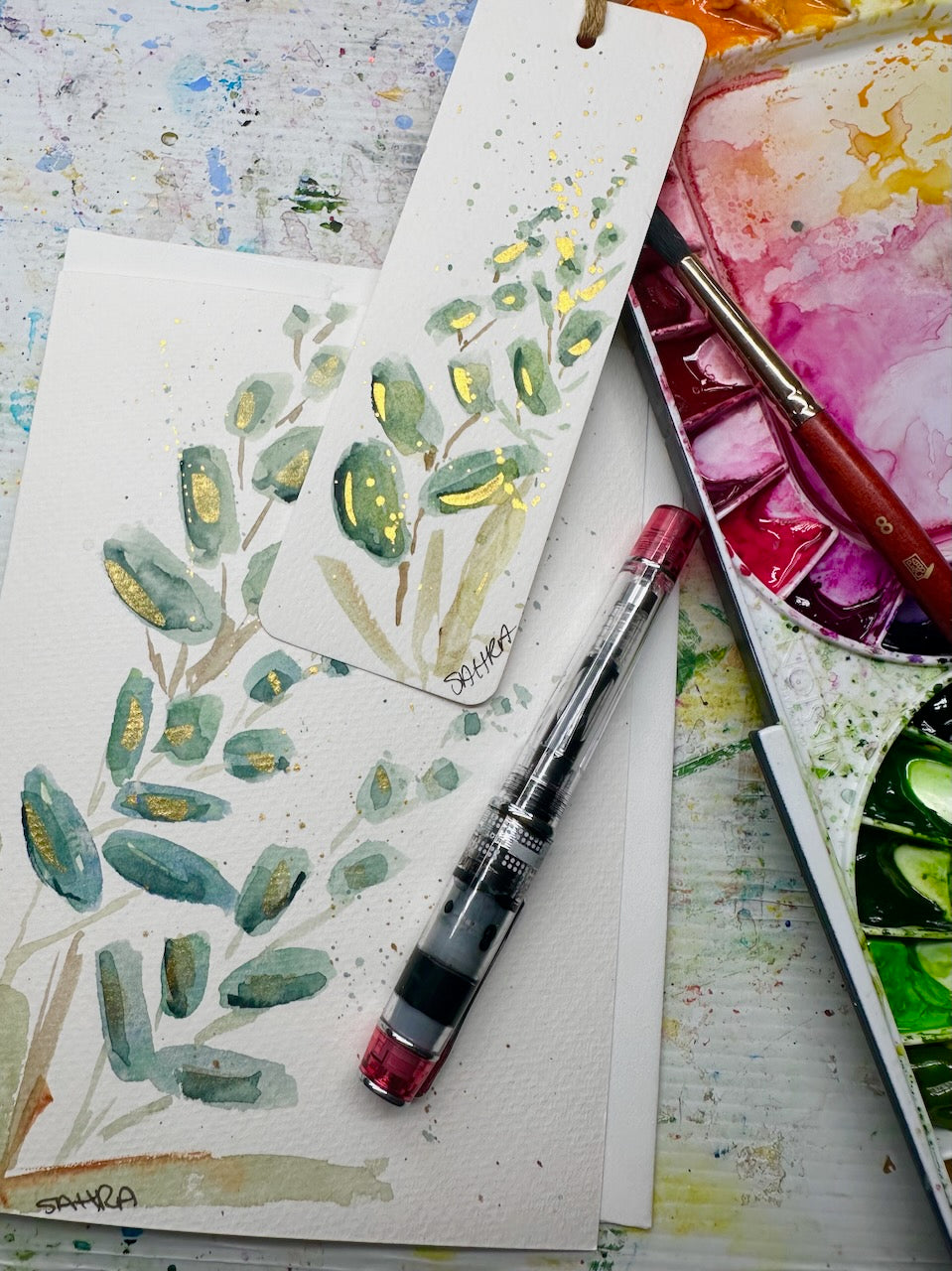 Hand Painted Card & Bookmark Set