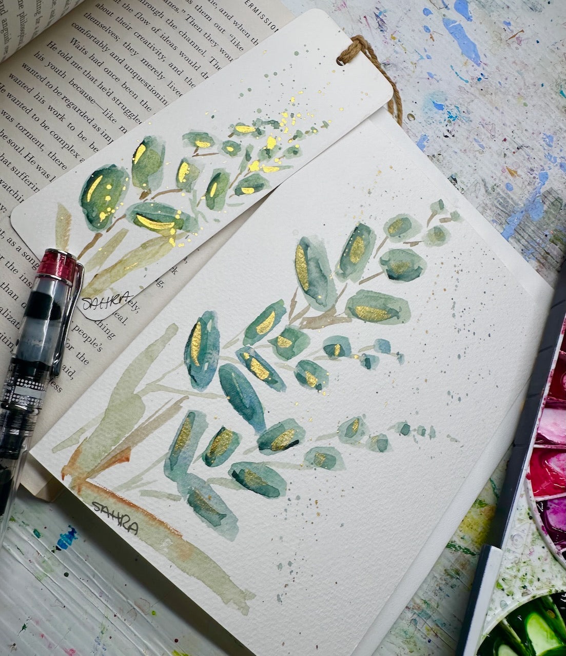 Hand Painted Card & Bookmark Set