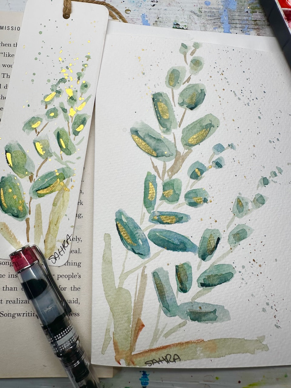 Hand Painted Card & Bookmark Set