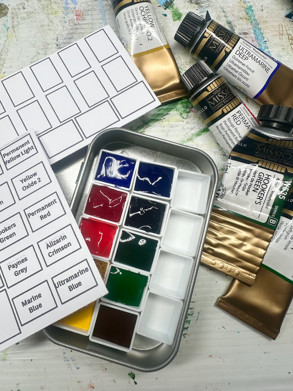Watercolour Paint 12 Colour 1/2 pans Mijello Mission Gold Travel Set