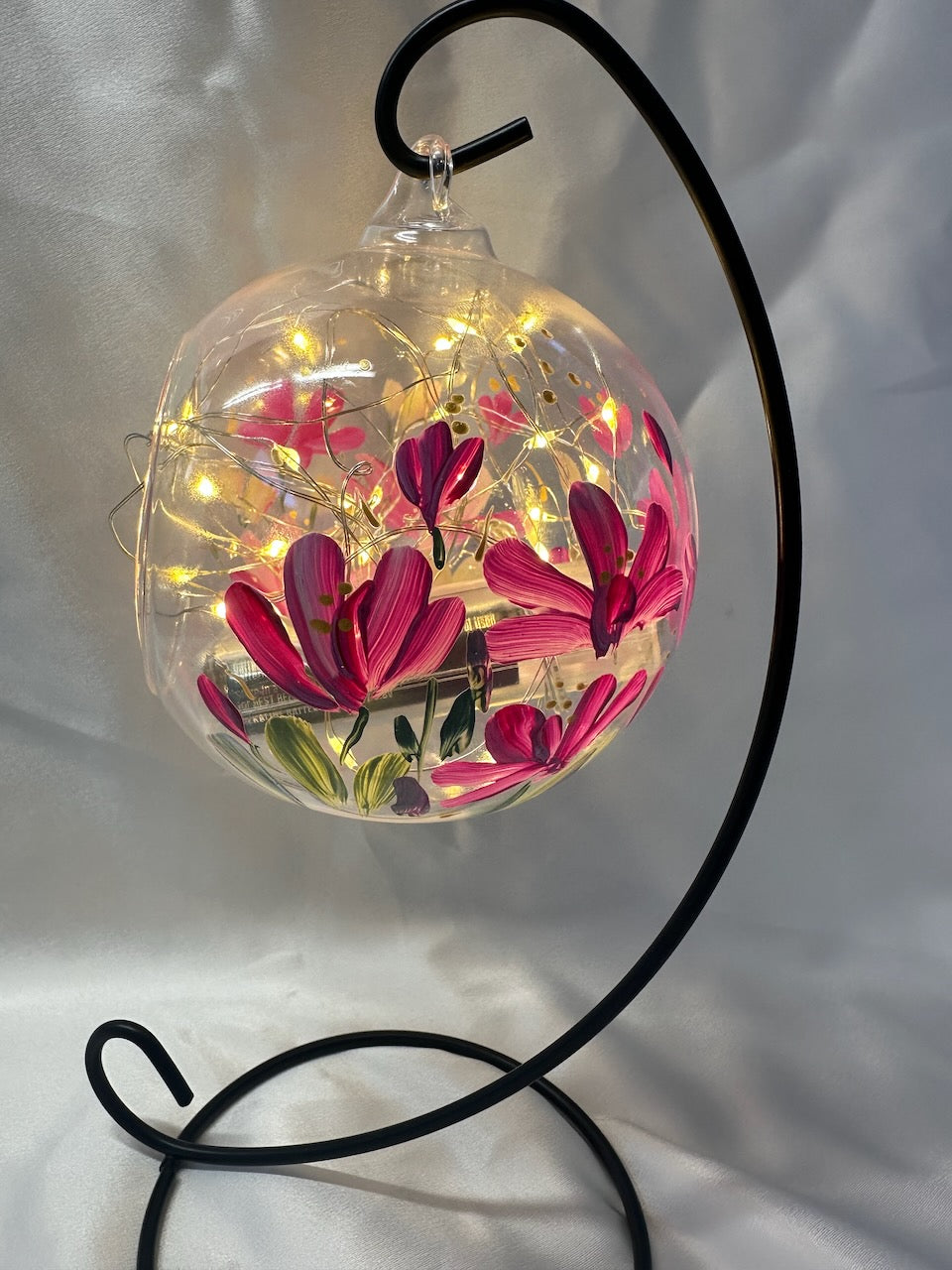 Painted Glass Votive Tea Light Candle Holder On A  Metal Stand ~ Pale Pink Floral